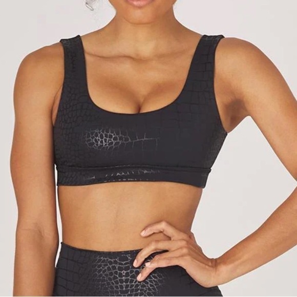 NWT Glyder Splendid Bra Small Black Sports Bra Gator Gloss Animal Shiny Stretch - Picture 1 of 15